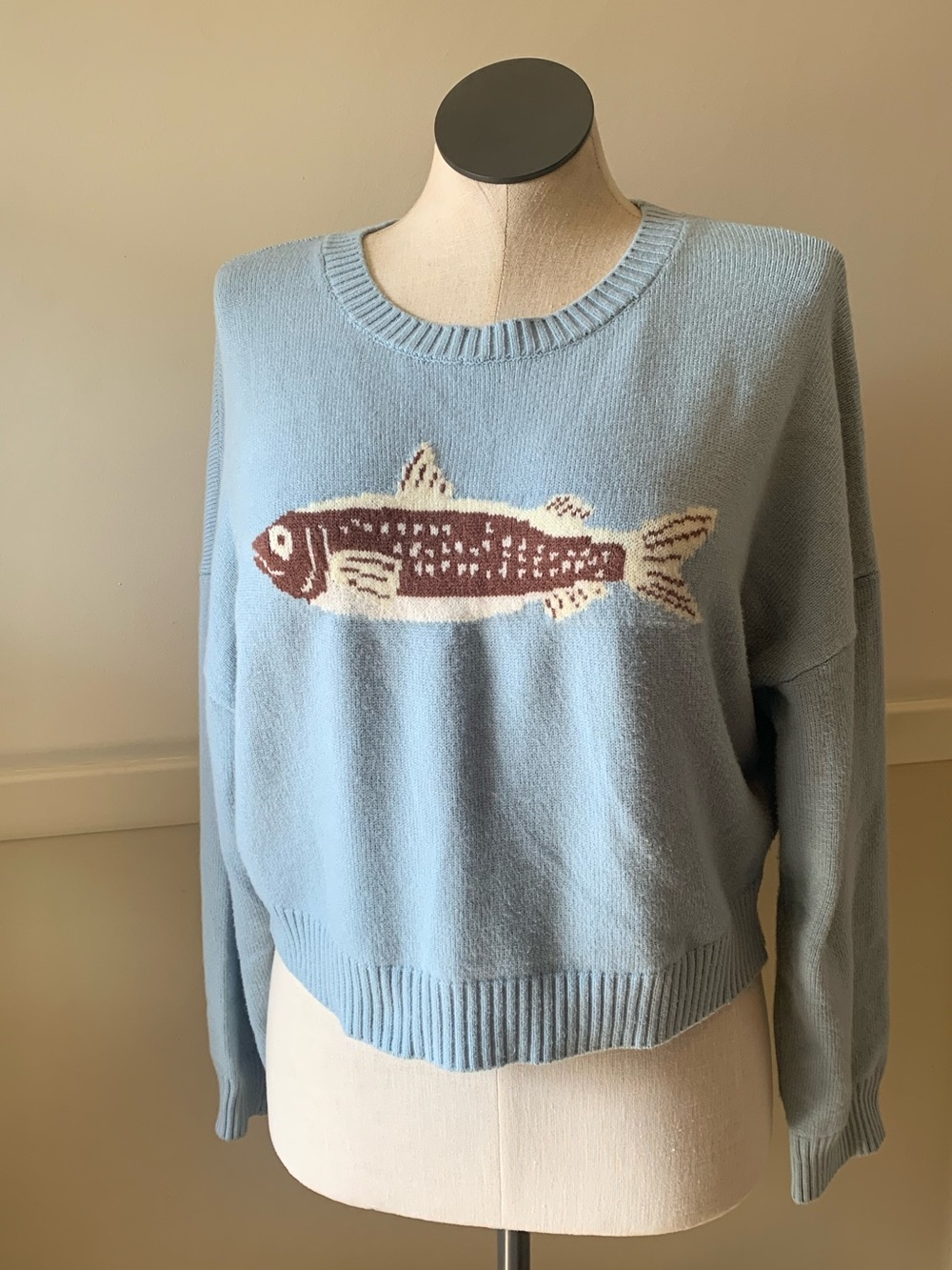 Light Blue Crewneck Sweater sardines Motif